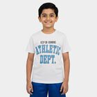 Boys White Cotton Round Neck Casual Boys T-Shirt, सफ़ेद, small