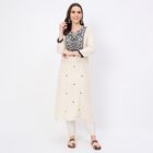 Women's Rich Eggshell White Mandarin Collar Sleeveless Straight Kurta, Off White, small