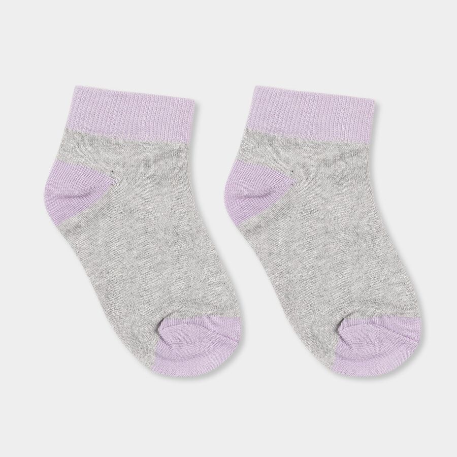 Girls' Light Heather Grey and Lavender Ankle-Length Socks, Lilac, large image number null