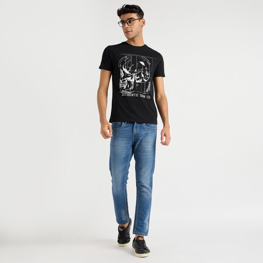 Men's Round Neck Half Sleeves T-Shirt , काला, large image number null