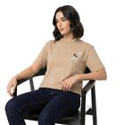 Women's Beige Cotton Round Neck Regular T-Shirt, गहरा पीला, small