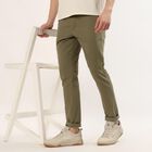 Men's Green Slim Fit Flat-Front Casual Trousers, Light Green, small