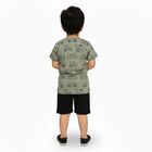 Boys' Olive Cotton Round Neck Vehicle Print Baba Suit, Olive, small image number null
