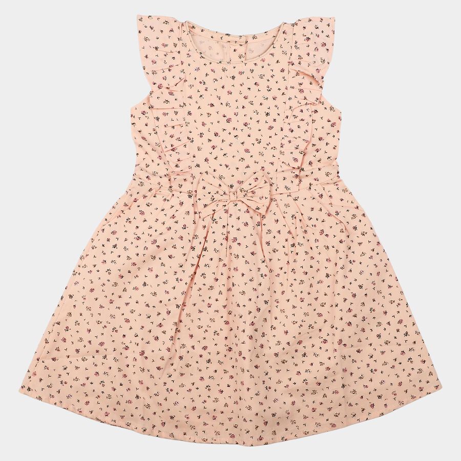 Girls' Light Pink Floral Printed Fit and Flare Frock, Light Pink, large