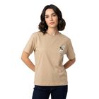 Women's Beige Cotton Round Neck Regular T-Shirt, गहरा पीला, small