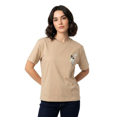 Women's Beige Cotton Round Neck Regular T-Shirt