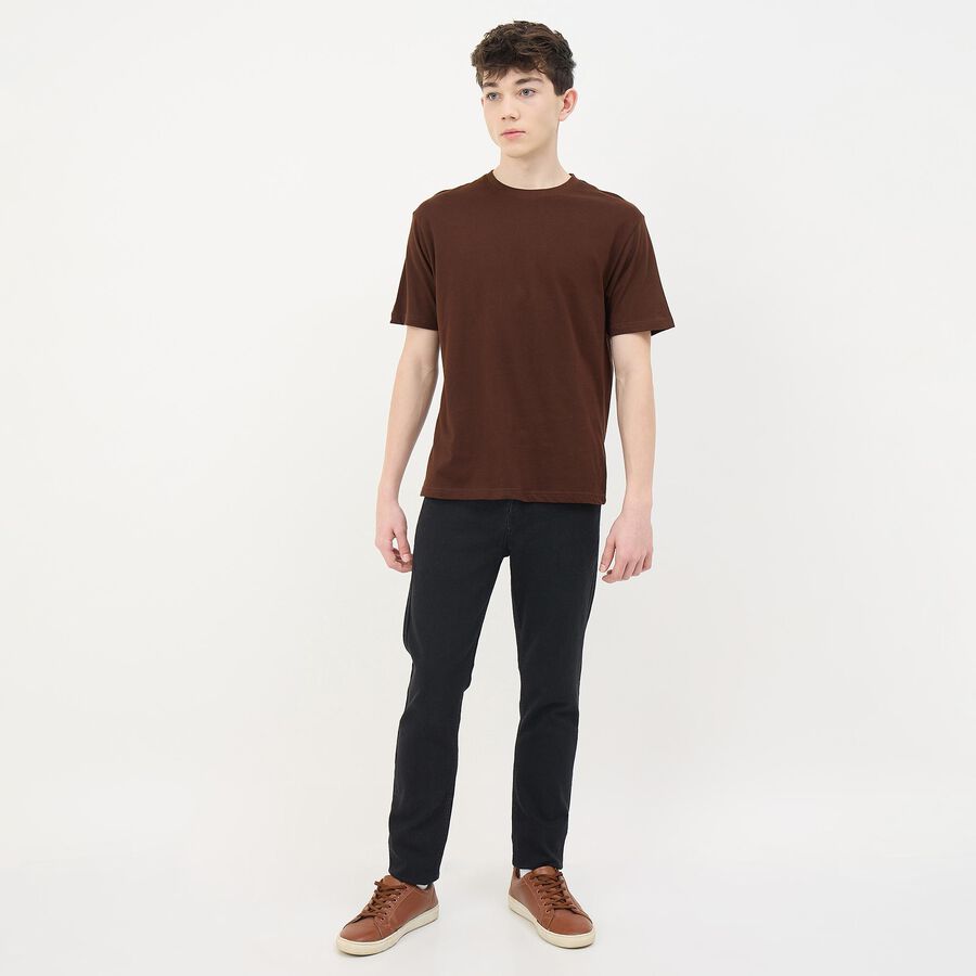 Men's Slim Fit Jeans, काला, large