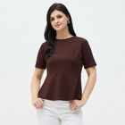 Women's Rich Chocolate Brown Round Neck Casual Peplum Top, Brown, small
