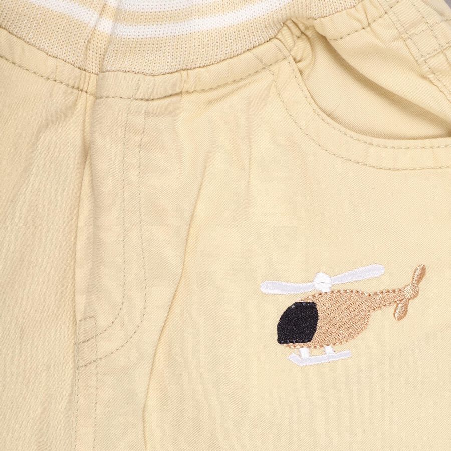 Infants Light Beige Elastic Waist Embroidered Trousers, Beige, large image number null