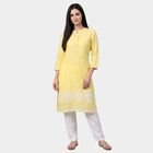 Women's Yellow Mandarin Collar Printed Kurta, Yellow, small