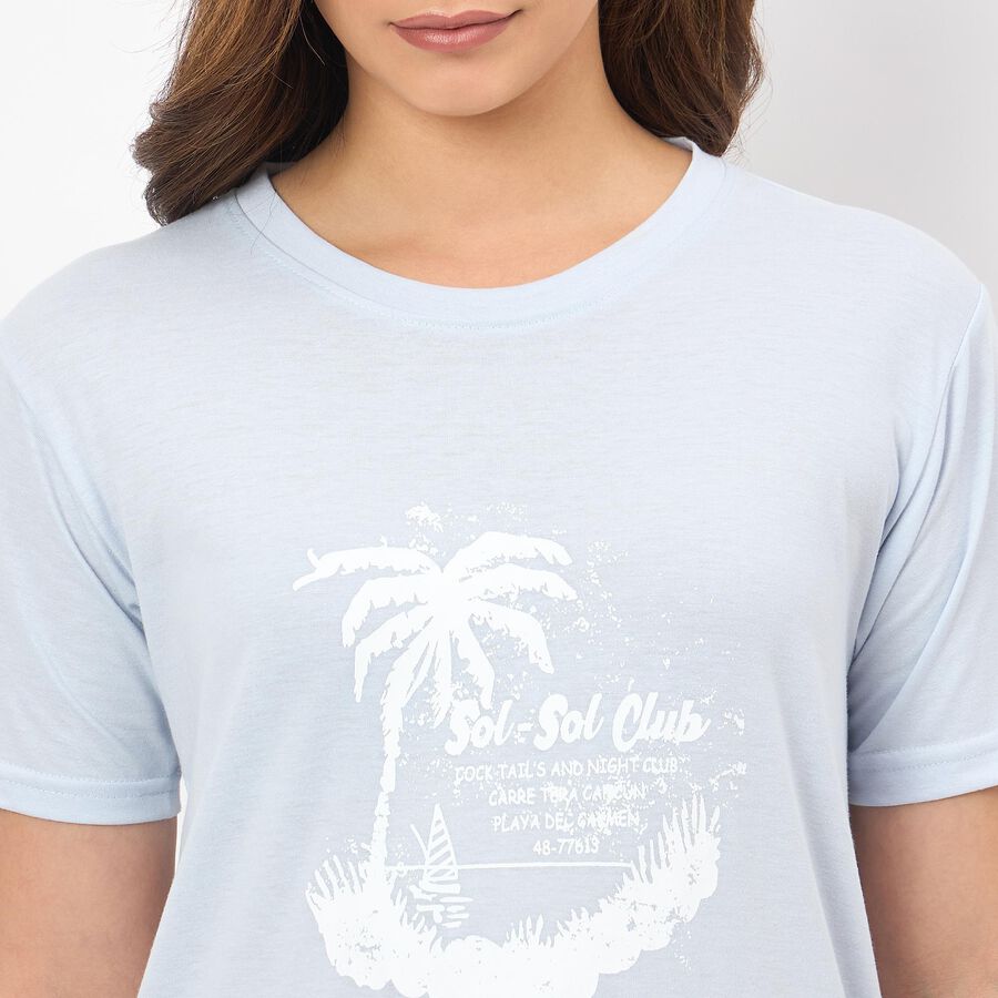 Women's Light Blue Round Neck Casual T-Shirt, Light Blue, large