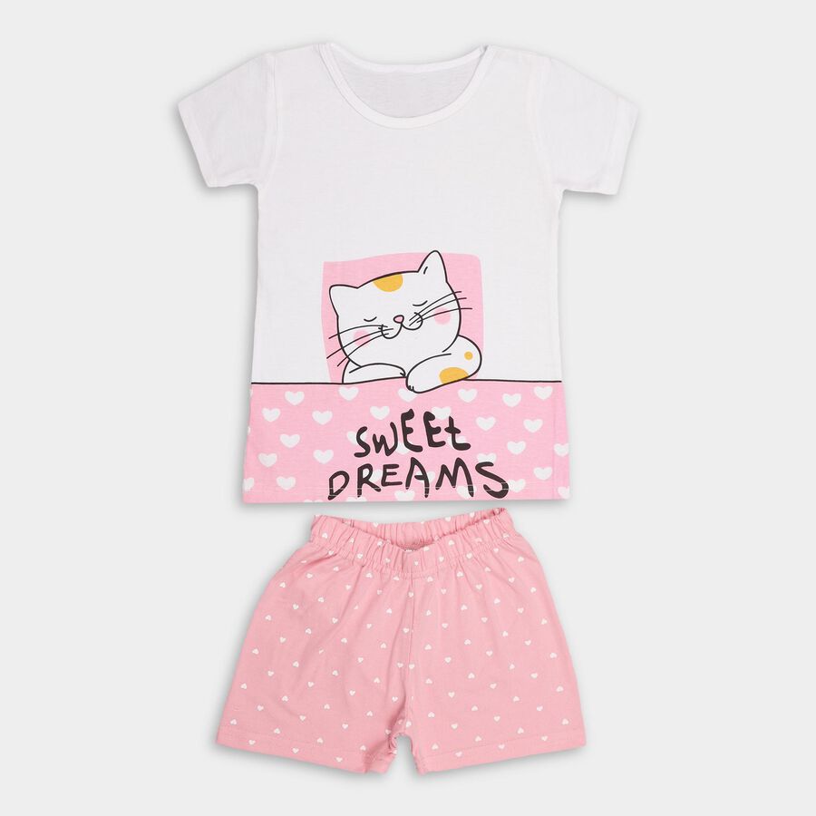 Girls' Night Suit , सफ़ेद, large image number null