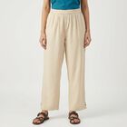 Women's Beige Wide-Leg Solid Palazzos, गहरा पीला, small