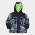 Boys' Dark Navy Hooded Casual Jacket, मध्यम नीला, small image number null