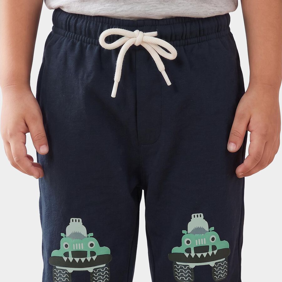 Boys' Navy Blue Jogger Graphic Printed Pyjama, Navy Blue, large