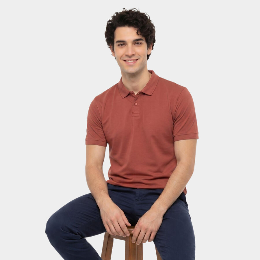 Men's Coral Cotton Polo Neck Polo T-Shirt, मूँगा (कोरल), large
