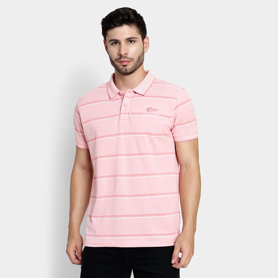 Men's Collared Half Sleeves T-Shirt , गुलाबी, large image number null