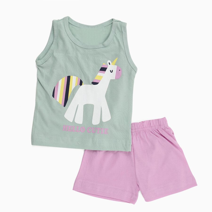 Infants' 100% Cotton Short Set, Light Green, large image number null