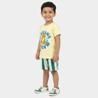 Boys Yellow 100% Cotton Round Neck Graphic Print Baba Suit, Yellow, small