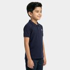 Boys Navy Blue Round Neck Casual Half Sleeve T-Shirt, नेवी ब्लू, small