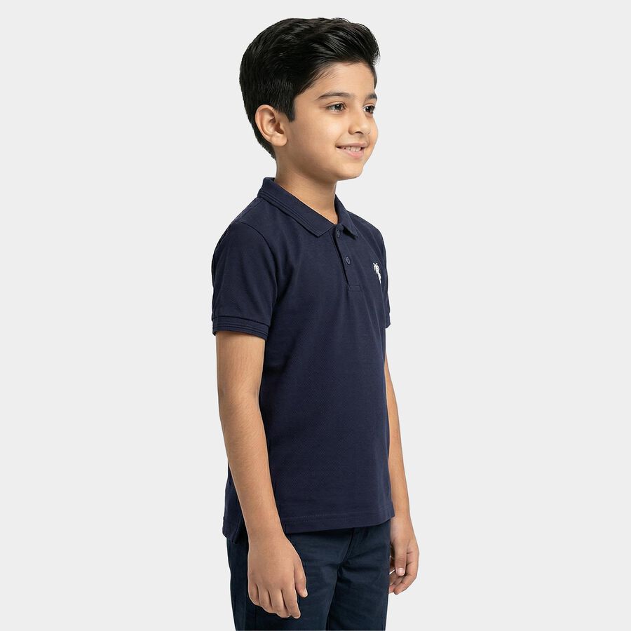 Boys Navy Blue Round Neck Casual Half Sleeve T-Shirt, नेवी ब्लू, large