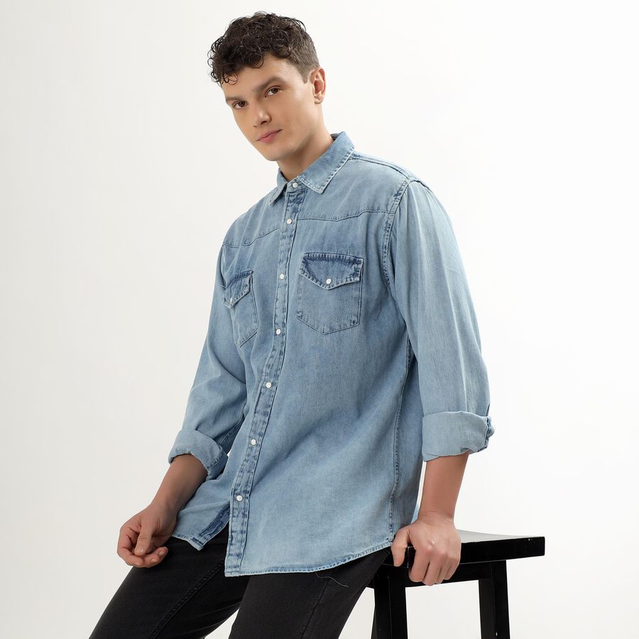 Men's Light Blue Cotton Classic Casual Shirt, Light Blue, large image number null