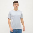 Men's Deep Blue Crew Neck Striped T-Shirt, गहरा नीला, small