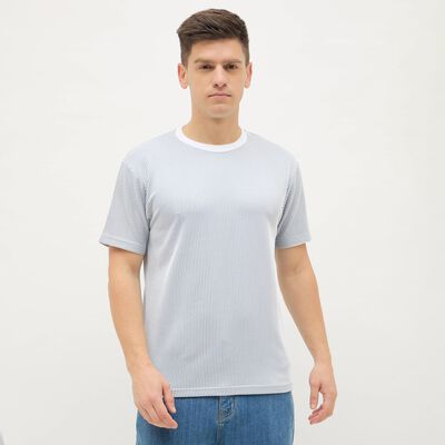 Men's Deep Blue Crew Neck Striped T-Shirt