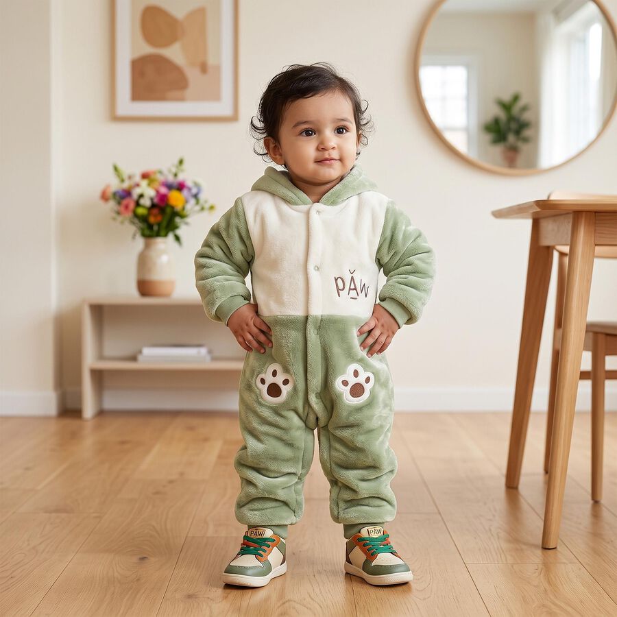 Infants' Olive Green Hooded Embroidered Baba Suit, Olive, large