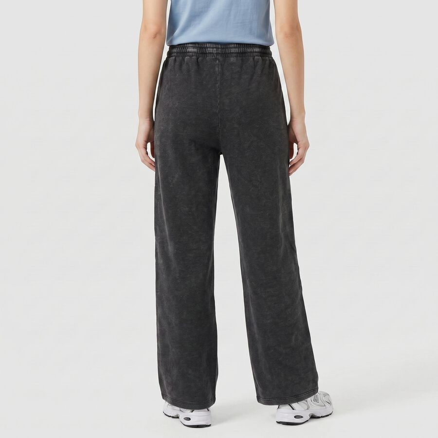 Women's Black Wide Leg Washed Track Pants, Black, large
