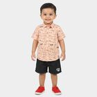 Infants' Peach 100% Cotton Collar Neck Printed Baba Suit, Peach, small