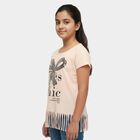 Girls' Light Pink Cotton Round Neck Graphic Printed T-Shirt, हल्का गुलाबी, small