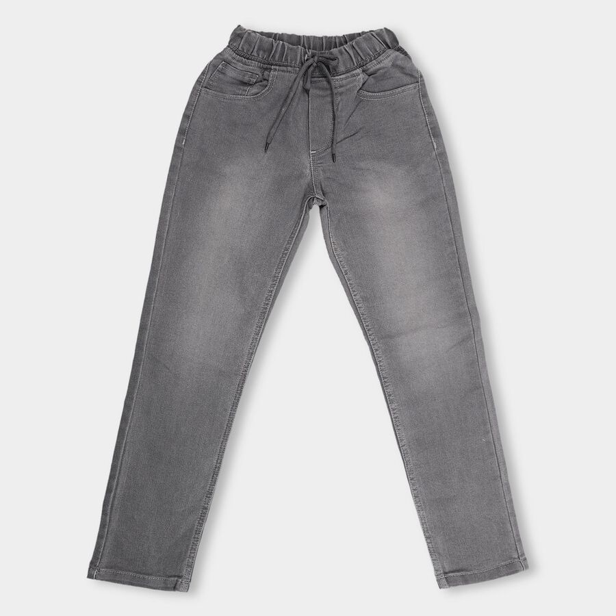 Kids Stonewashed Grey Slim Fit Basic Jeans, Dark Grey, large image number null