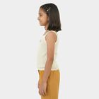 Girls White Round Neck Minimalist T-Shirt, White, small
