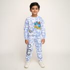 Boys' Light Blue Round Neck Cartoon Printed Baba Suit, हल्का नीला, small image number null