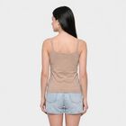 Women's Brown Cotton Scoop Neck Camisole Slip, Brown, small