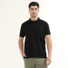 Men's Jet Black Cotton Polo Neck Solid T-Shirt, काला, small