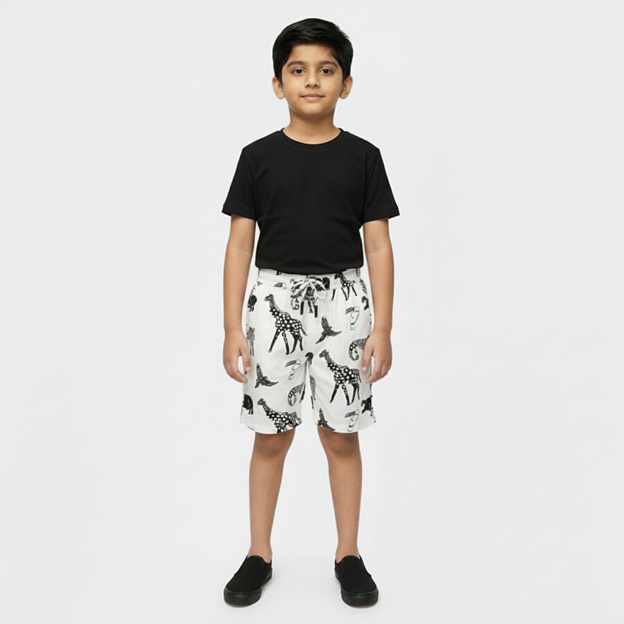 Boys' Off White Regular Fit Graphic Printed Bermuda Shorts, Off White, large