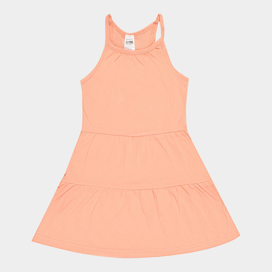 Girls Cotton Solid Frock, Peach, large image number null