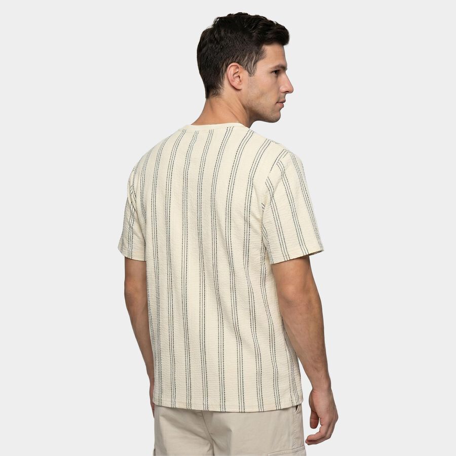 Men's White Round Neck Regular T-Shirt, Off White, large