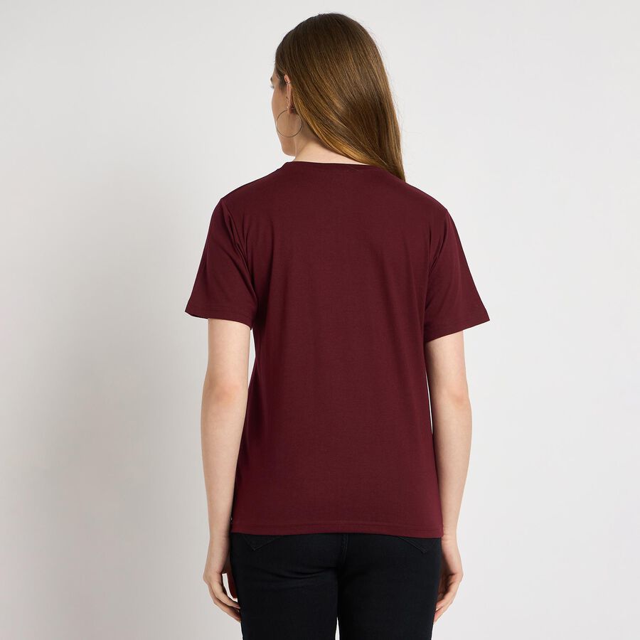 Ladies' Round Neck T-Shirt , Wine, large