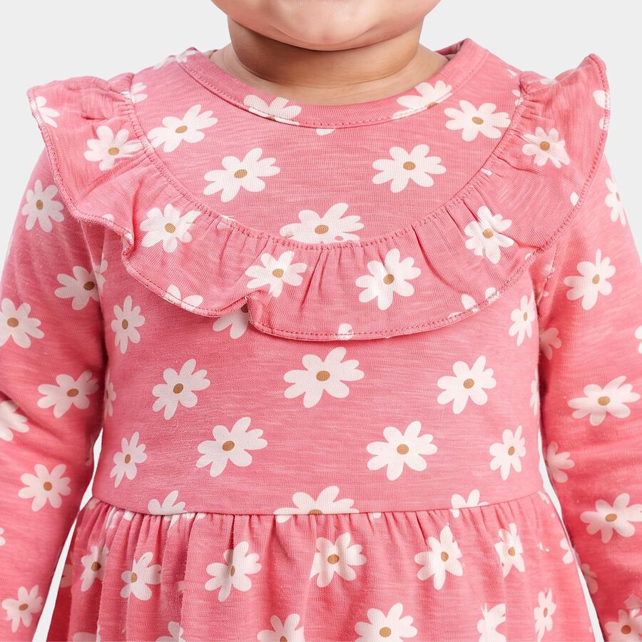 Infants' Pink Floral Printed Fit and Flare Frock, गुलाबी, large