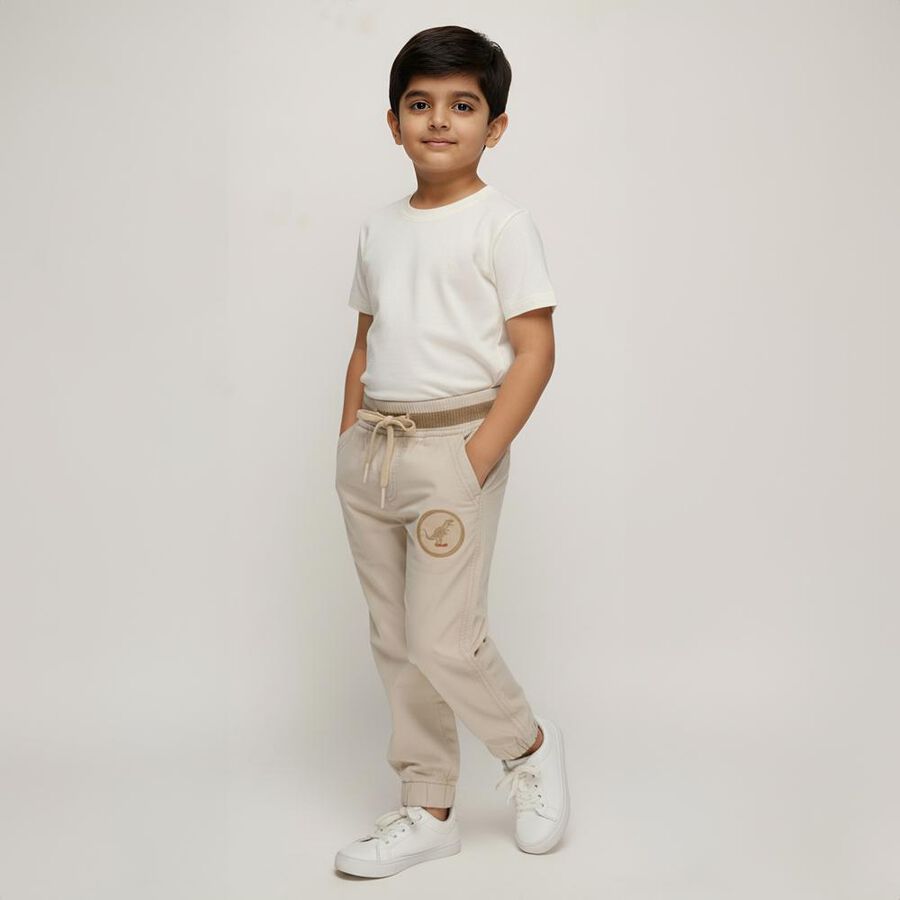 Boys Light Beige Regular Fit Jogger Trousers, गहरा पीला, large image number null