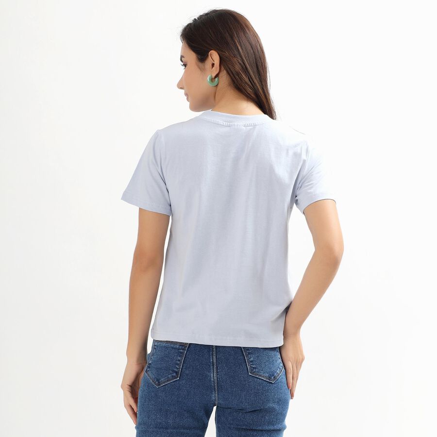 Women's Light Powder Blue Cotton Round Neck Casual T-Shirt, Light Blue, large image number null