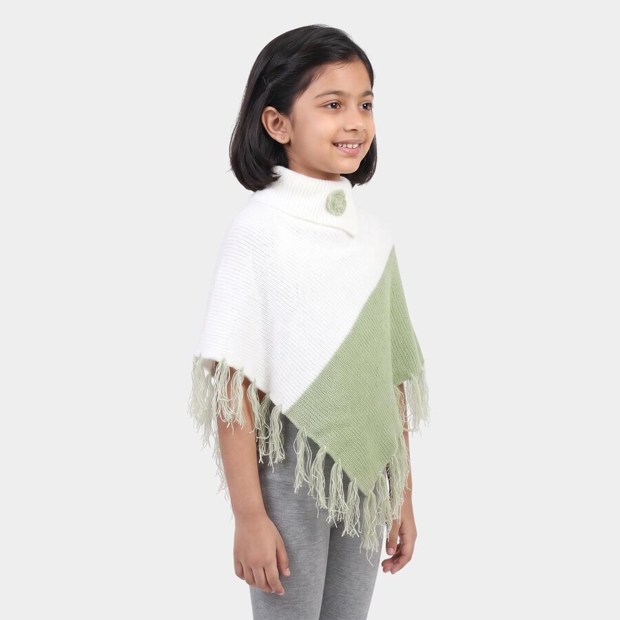 Girls' Green High Neck Colorblock Pullover, हल्का हरा, large