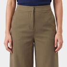 Women's Olive Green Wide-Leg Flat-Front Trousers, Olive, small