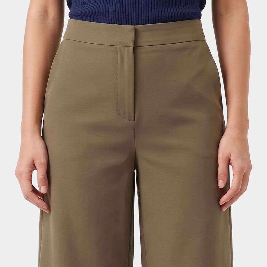 Women's Olive Green Wide-Leg Flat-Front Trousers, Olive, large