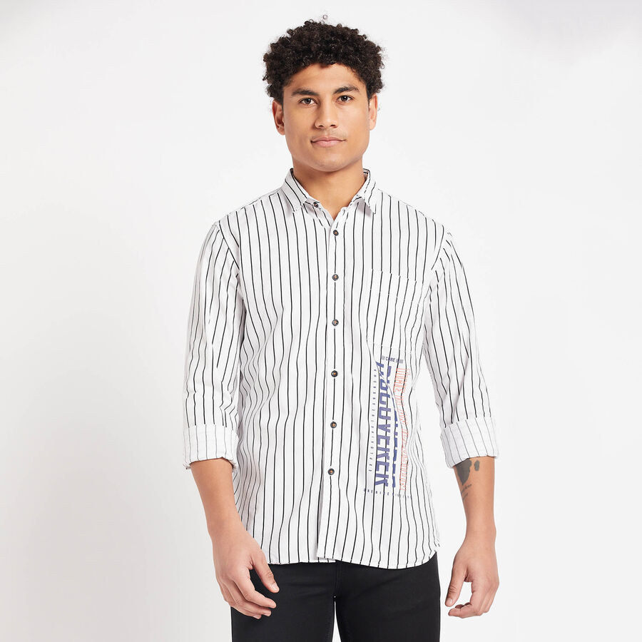 Cotton Stripes Casual Shirt, White, large image number null
