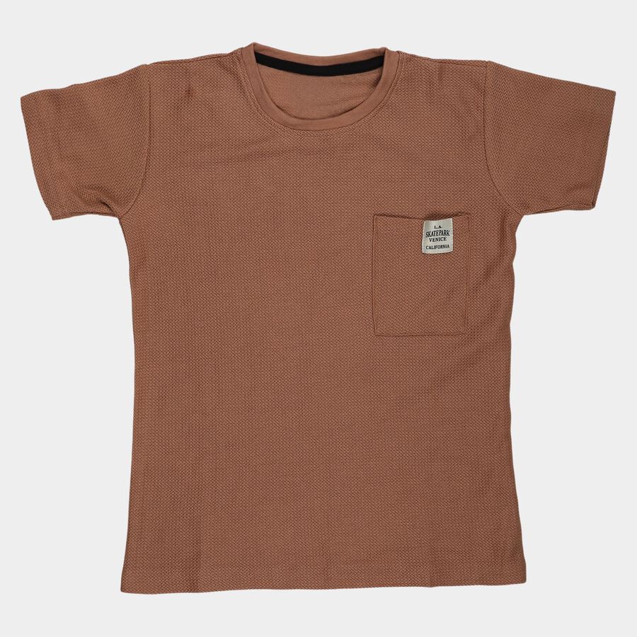 Boys' Brown Round Neck Graphic Printed T-Shirt, Brown, large