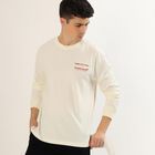 Men's Soft Eggshell White Crew Neck Casual Full Sleeve T-Shirt, ऑफ व्हाइट, small image number null